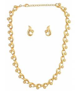 Crystal Studded Golden Necklace and Earrings Set