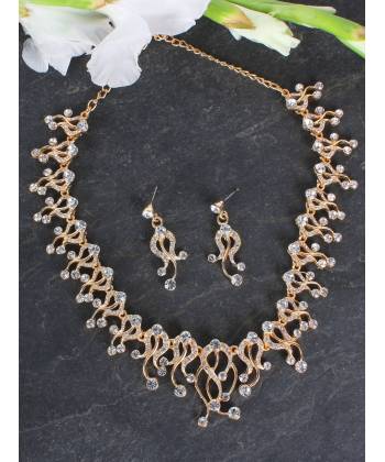 Embellished Gold Plated Necklace Earrings set