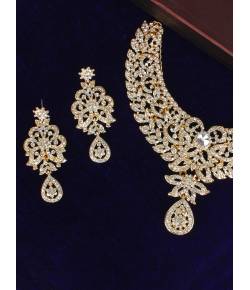 White Crystal Party Wear Necklace Set With Earrings 