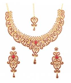 Gold Plated Red Crystal Party Wear Necklace 