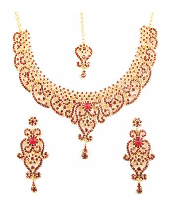 Gold Plated Red Crystal Party Wear Necklace 