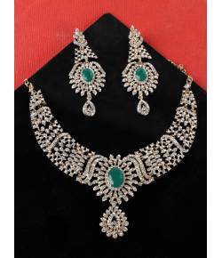 Green Crystal studded Party Wear Necklace Earrings Set
