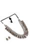 Crunchy Fashion Jewellery Oxidised Silver Plated Pink-Orange Crystal Bohemian Necklace Earrings Set