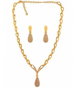 Embellished Gold Plated Necklace with Earrings 