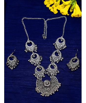 Oxidised Silver Necklace & Earrings Set
