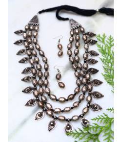 Beaded Multi Layer Brown Necklace Set 