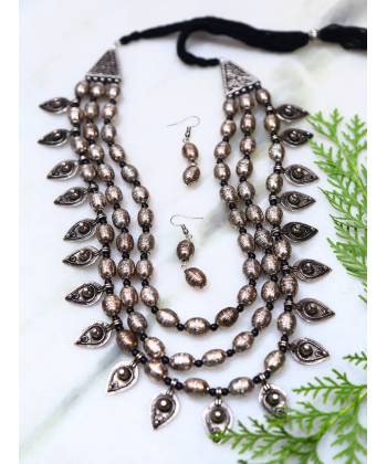 Beaded Multi Layer Brown Necklace Set 