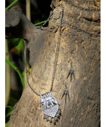 Oxidized German Silver Elephant Pendant Necklace set 