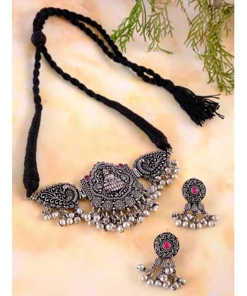 Oxidised German Silver  Pink  Temple Jewellery Set CFS0354