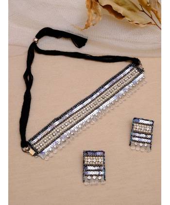 Boho Handmade Silver White Choker Necklace with Earrings For Party Wear CFS0361