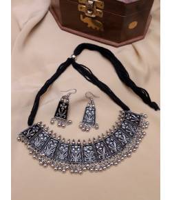 Oxidised  German Silver Trendy Choker Necklace & Earrings Set CFS0371