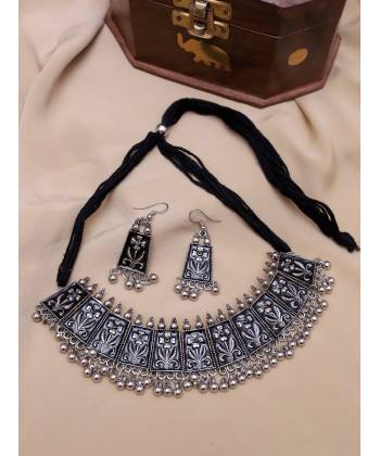 Oxidised  German Silver Trendy Choker Necklace & Earrings Set CFS0371