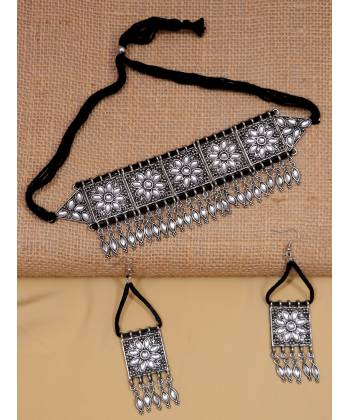 Silver-plated  Meena Work Jewellery Set CFS0372