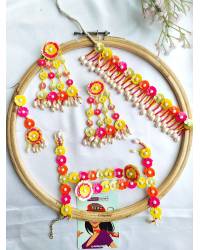 Buy Online Crunchy Fashion Earring Jewelry Dulhaniya's Multicolored Floral Haldi-Mehndi Jewelry Set Handmade Beaded Jewellery CFFS0037