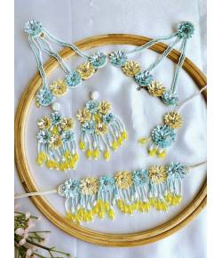 Powder Blue-Pastel Yellow Floral Haldi Jewellery Set for Brides