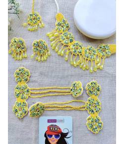 Yellow Floral Kodi Work Jewellery Set For
