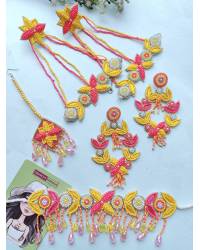 Buy Online Crunchy Fashion Earring Jewelry Handmade Patel Blue, Yellow & Pink Floral Jewellery Set for Haldi-Mehndi Handmade Beaded Jewellery CFS0690