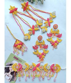 Yellow -Pink Haldi-Mehndi Jewellery Set for Brides