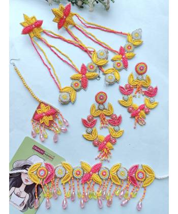 Yellow -Pink Haldi-Mehndi Jewellery Set for Brides