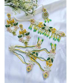 Pink-Yellow Floral Kaleere Bridal Jewellery Set for Haldi-Mehndi