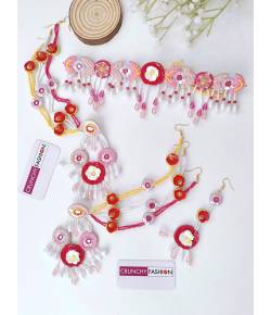 Pink-Baby PInk Handmade Floral Haldi Jewellery Set