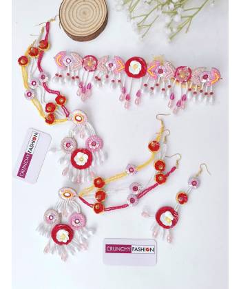 Pink-Baby PInk Handmade Floral Haldi Jewellery Set