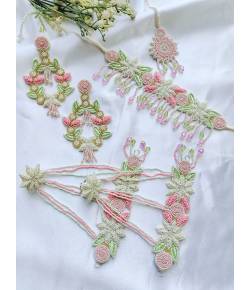 MInt GReen-PInk Floral Jewellery Set for Haldi Mehndi Baby SHower