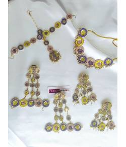 Floral Fantasy: Lavender-Yellow-Pink Handmade Jewellery Set for Haldi Mehndi