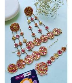 Floral Fiesta Pink-Orange Jewellery Set for Haldi & Mehndi