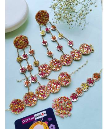 Floral Fiesta Pink-Orange Jewellery Set for Haldi & Mehndi