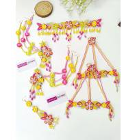 Pink-Yellow 3D Floral Jewelry Set for Haldi-Mehndi