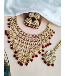 Maroon Elegance: Gold-plated Kundan Jewellery Set fit for Your Special Occasions