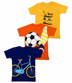 Wonder Kids Printed Pure Cotton T-shirt for Boys- Pack of 3