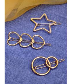 Gold-Plated hair Accessories Designer 3pcs Star- Heart and round Shape hairpins CFH0117