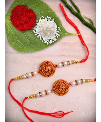 Crunchy Fashion Traditional Wood Om Rakhi Set Of Pack 2 CFRKH0007