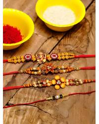 Buy Online Earring, Jewelry , Bags - Crunchy Fashion Designer Multicolor Peacock Studded Rakhi Set of 2 With Roli & Chawal CFRKH0076 Gifts CFRKH0076 Crunchy Fashion 