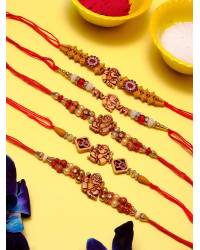 Buy Online Crunchy Fashion Earring Jewelry Crunchy Fashions Fancy Round Floral Rakhi Set- Pack of 2 with Roli Chawal Tilak CFRKH0048 Gifts CFRKH0048