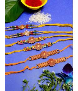 Crunchy Fashion Multicolor Wodden  Fancy  Rakhi Set- Pack of 6