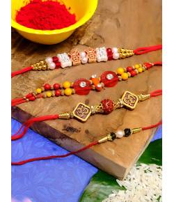 Crunchy Fashion Multicolor Elegant Designer  Rakhi Set- Pack of 4