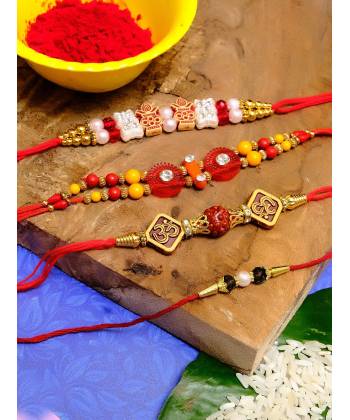 Crunchy Fashion Multicolor Elegant Designer  Rakhi Set- Pack of 4