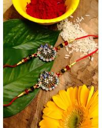 Buy Online Crunchy Fashion Earring Jewelry Crunchy Fashions Designer Divine Rudraksh Rakhi Set With Roli Chawal Tilak - Pack of 2  CFRKH0062 Gifts CFRKH0062