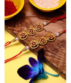 Crunchy Fashion Floral Multicolor Rakhi Set Pack of 2