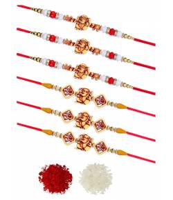 Crunchy Fashion Ganpati Rakhi with Roli Chawal Tilak Set Pack Of 6  CFRKH0031