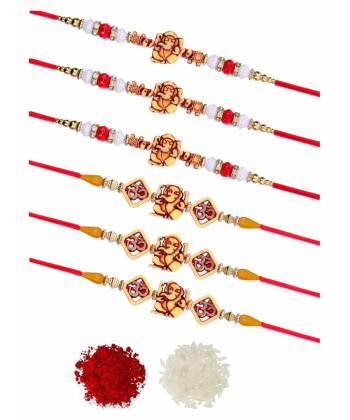 Crunchy Fashion Ganpati Rakhi with Roli Chawal Tilak Set Pack Of 6  CFRKH0031