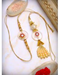 Buy Online Crunchy Fashion Earring Jewelry Crunchy Fashion Designer Bhaiya Bhabhi Stone & Kundan Rakhi Set CFRKH0035 Gifts CFRKH0035