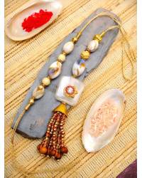 Buy Online Earring, Jewelry , Bags - Amroha Craft Designer Pearl Bhai Naming Rakhi Set With Roli Chawal Tilak Pack Of 2 CFRKH0071 Gifts CFRKH0071 Crunchy Fashion 