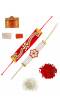 Crunchy Fashion Bracelet Material Moti and Threads Red Kundan Rakhi Combo Set  CFRKH0041