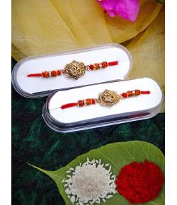 Crunchy Fashion Gold plated Om Fancy Rakhi Set Pack of 2 CFRKH0043