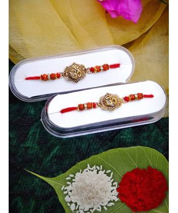 Crunchy Fashion Gold plated Om Fancy Rakhi Set Pack of 2 CFRKH0043