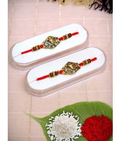 Crunchy Fashions Fancy Lord ganesha Gold Plated Form of Pendant Rakhi Set Pack of 2 CFRKH0044